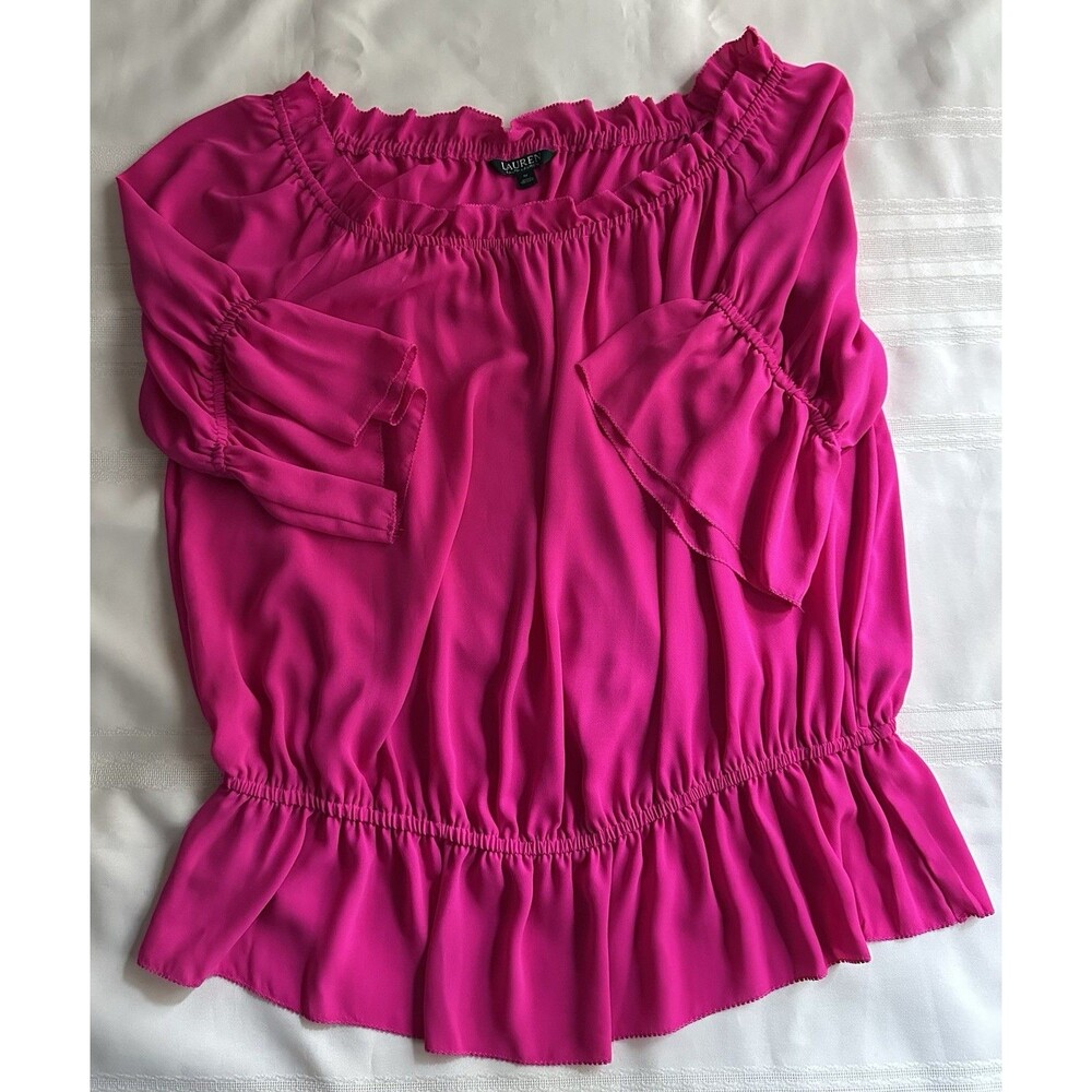 Lauren Ralph Lauren Women's Flowy Fuchsia Blouse - Size 1X Black Label Peplum - Picture 6 of 15
